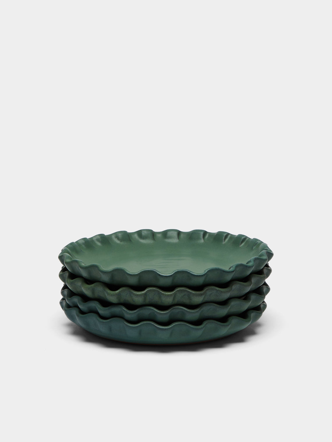 Perla Valtierra - Hand-Glazed Ceramic Lipped Dessert Plates (Set of 4) - Green - ABASK
