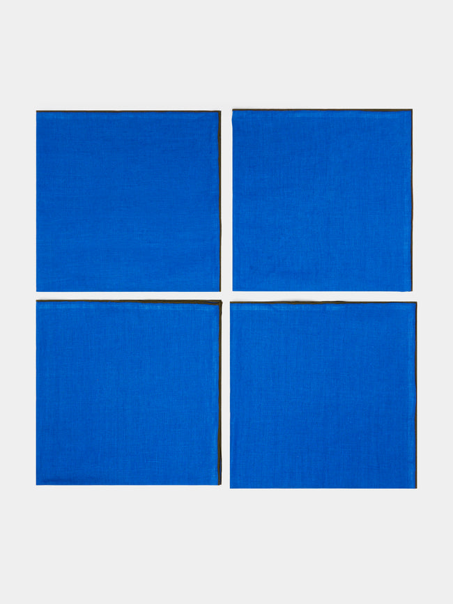Madre Linen - Hand-Dyed Linen Contrast-Edge Napkins (Set of 4) - Blue - ABASK