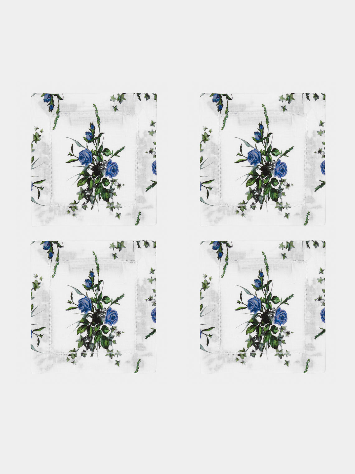 Emilia Wickstead - Floral Linen Cocktail Napkins (Set of 4) - Light Blue - ABASK