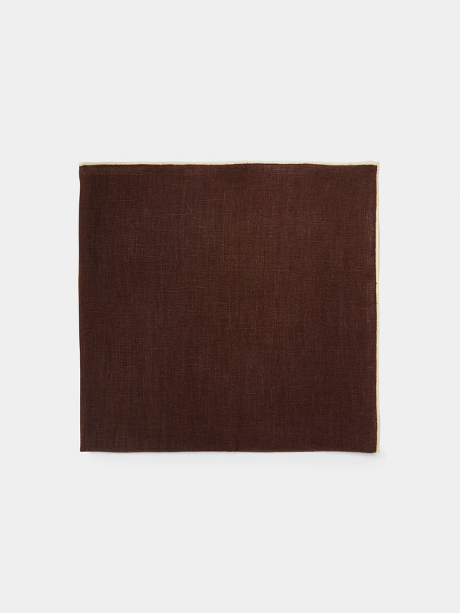 Madre Linen - Contrast Edge Linen Napkin (Set of 4) - Brown - ABASK - 