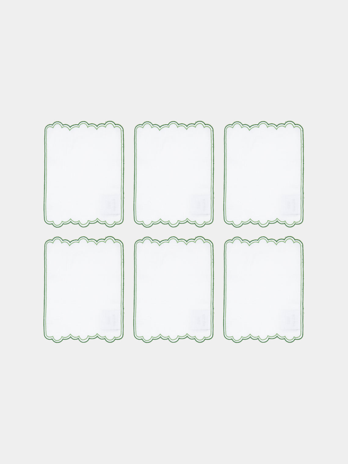 Los Encajeros - Escamas Embroidered Linen Cocktail Napkins (Set of 6) - Green - ABASK