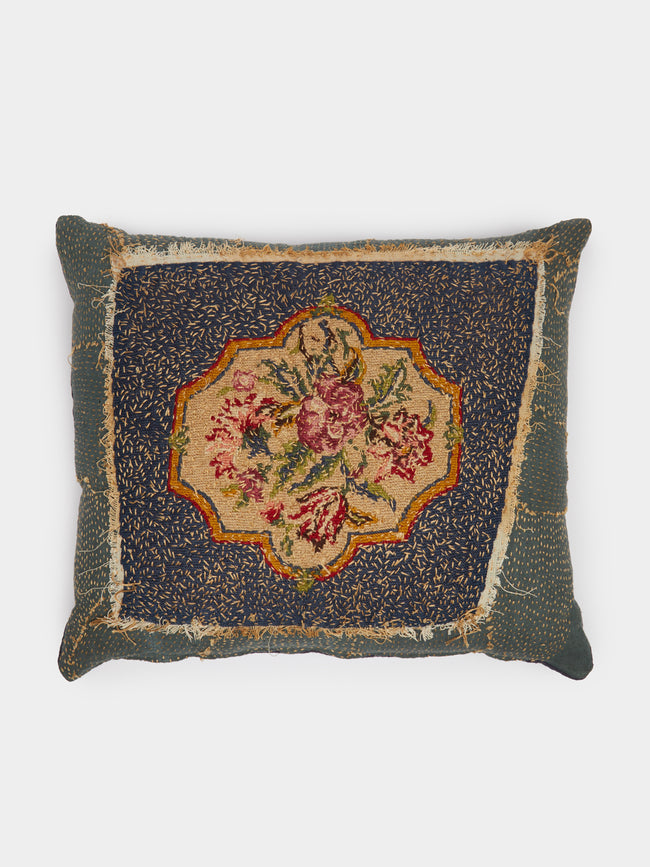 By Walid - 19th Century Needlepoint Cushion - Blue - ABASK - 
