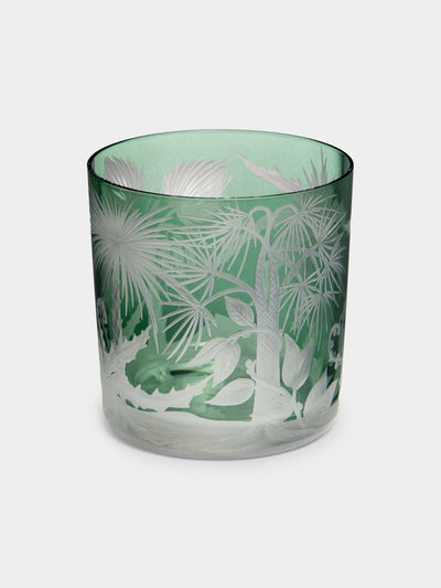 Artel - Primeval Palms Hand-Engraved Crystal Tumblers (Set of 4) - Light Green - ABASK - 