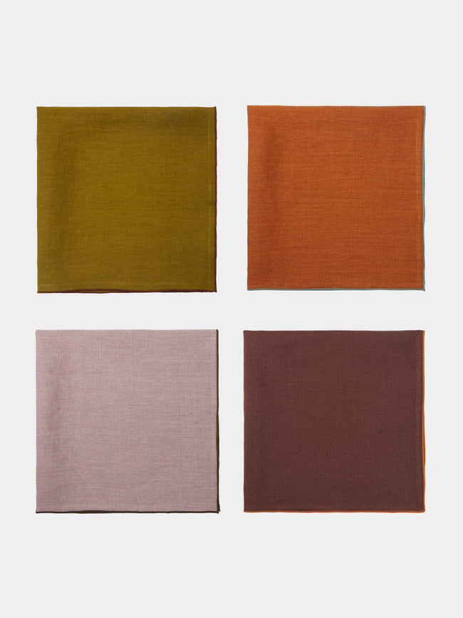 Madre Linen - Hand-Dyed Linen Contrast-Edge Napkins (Set of 4) - Orange - ABASK - 
