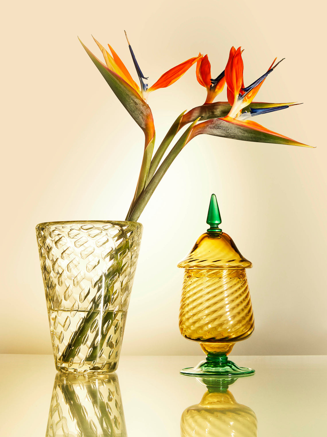 Antique and Vintage - 1925 Steuben Glass Covered Urn - Yellow - ABASK