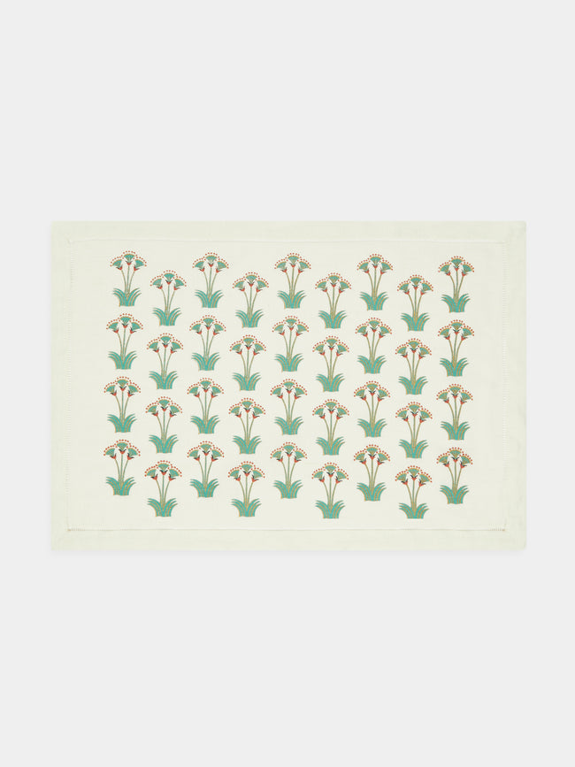 Malaika - Nile Lotus Printed Linen Placemat (Set of 4) - Green - ABASK - 