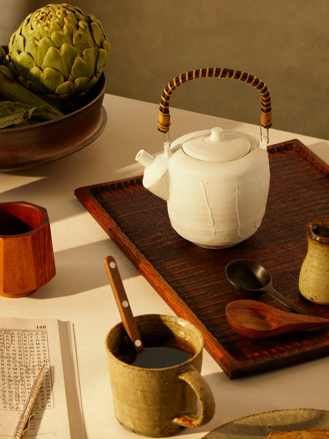 Ido Ferber - Wood-Fired Porcelain Teapot with Wicker Handle -  - ABASK