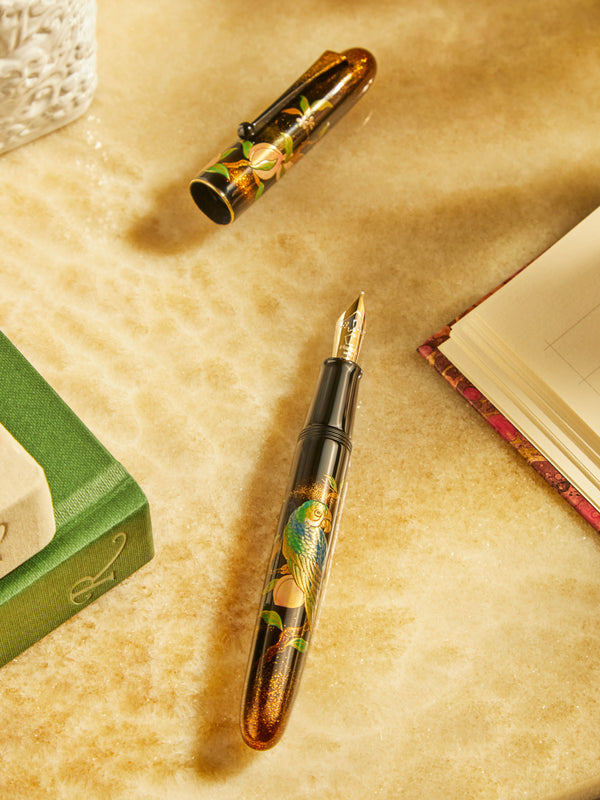Namiki - Yukari Royale 'Parrot and Peach' Urushi Fountain Pen -  - ABASK