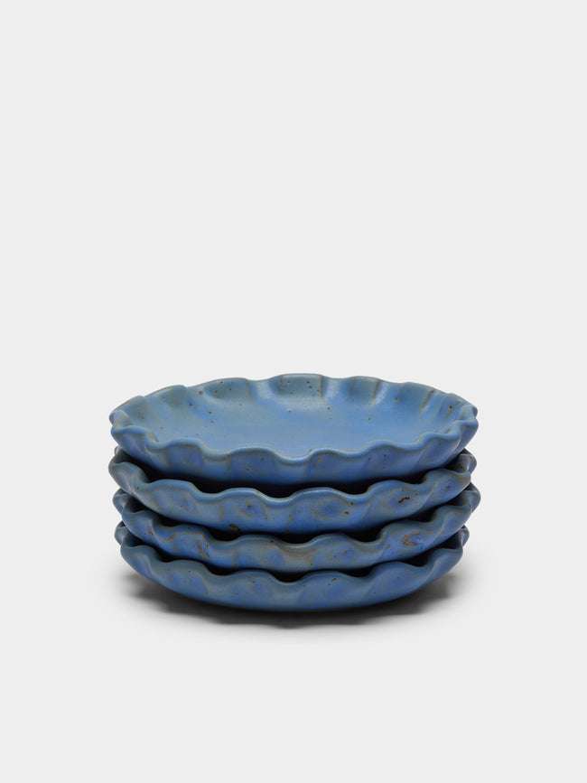 Perla Valtierra - Hand-Glazed Ceramic Lipped Dessert Plates (Set of 4) - Blue - ABASK