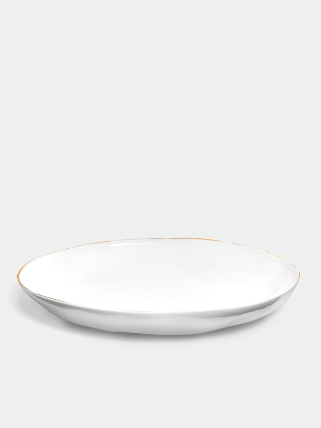 Feldspar - Hand-Painted 24ct Gold and Bone China Shallow Serving Bowl - White - ABASK - 