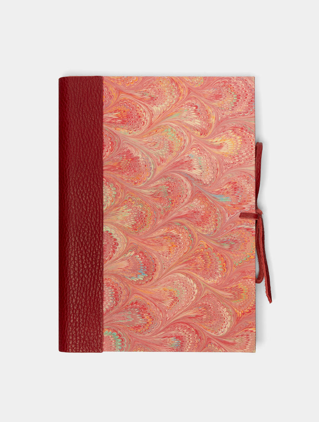 Giannini Firenze - Hand-Marbled Leather Bound Notebook - Red - ABASK - 