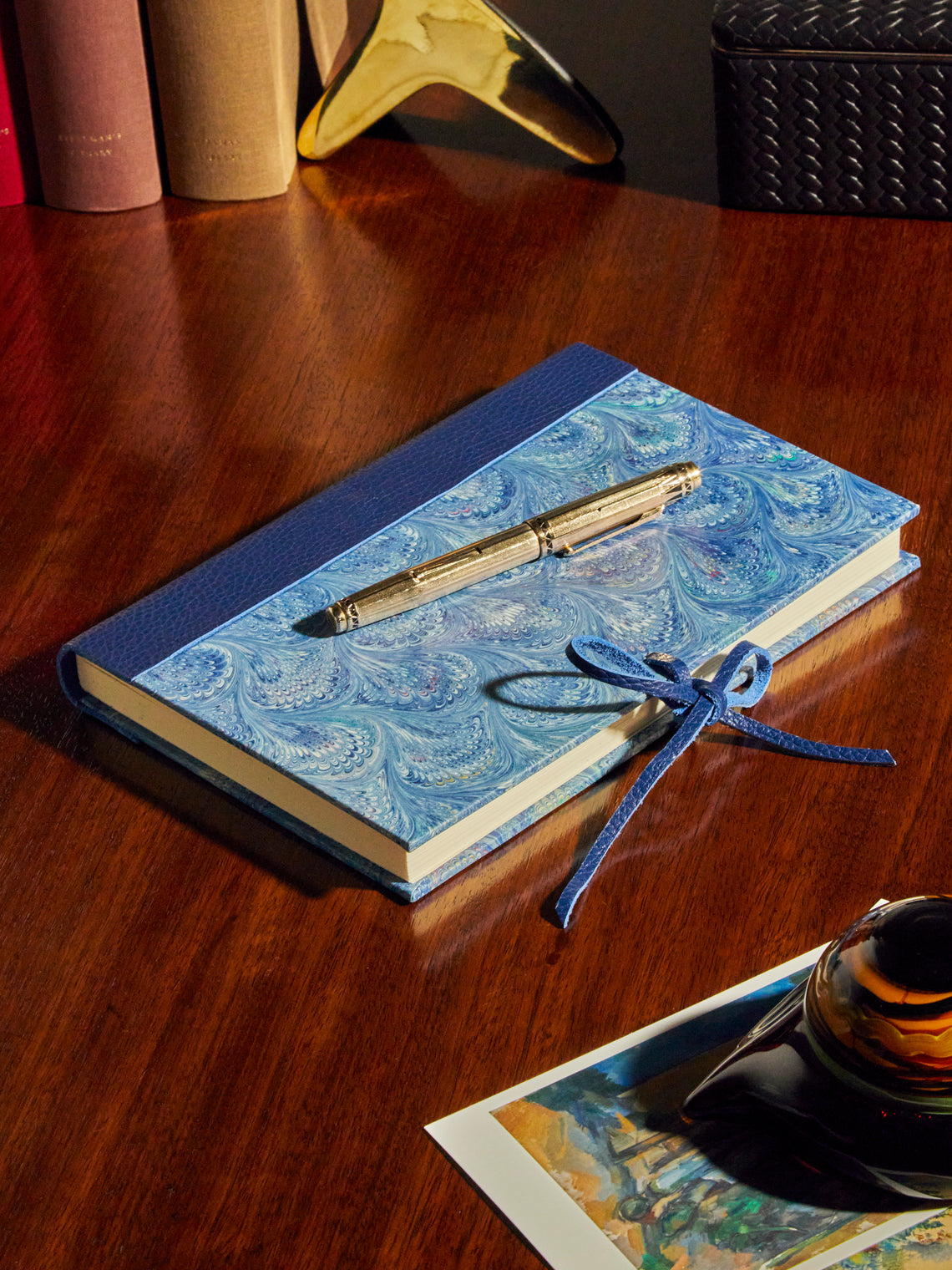 Giannini Firenze - Hand-Marbled Leather Bound Notebook - Blue - ABASK