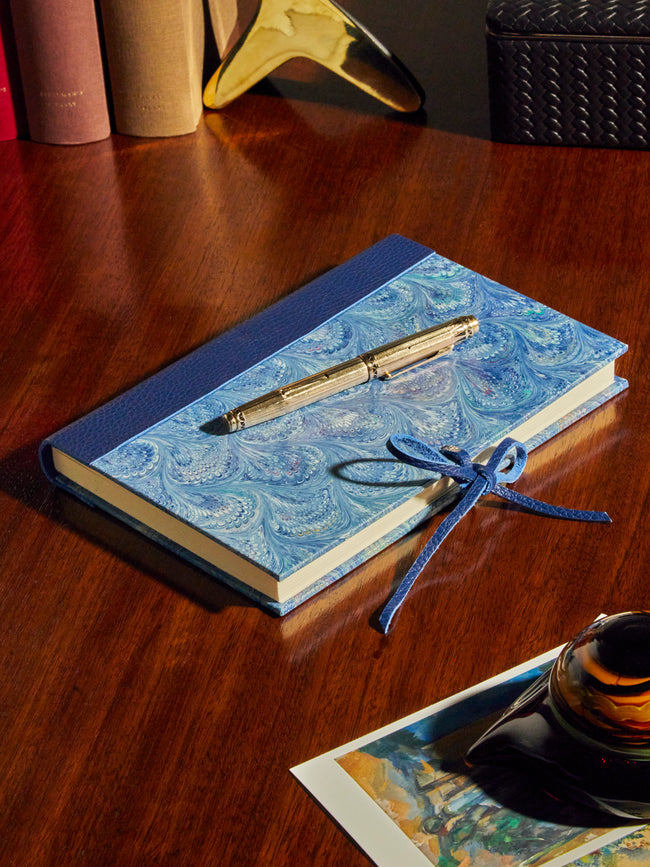 Blue Hand-Marbled Leather Bound Notebook by Giannini Firenze | ABASK