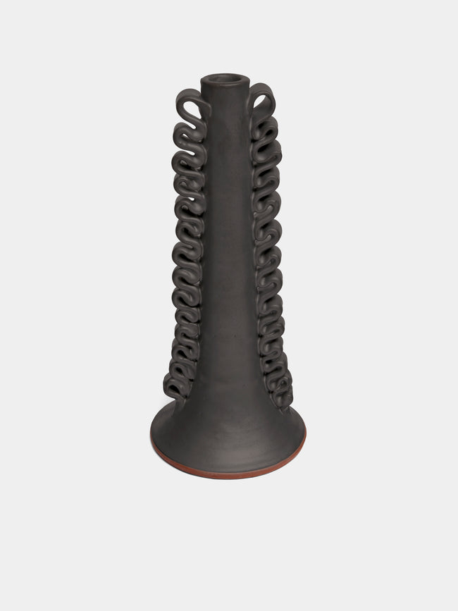 Perla Valtierra - Ribete Hand-Glazed Ceramic Large Candle Holder - Black - ABASK - 