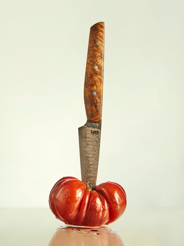 Bodman Blades - Hand-Forged Teak Burl and Damascus Steel Paring Knife -  - ABASK