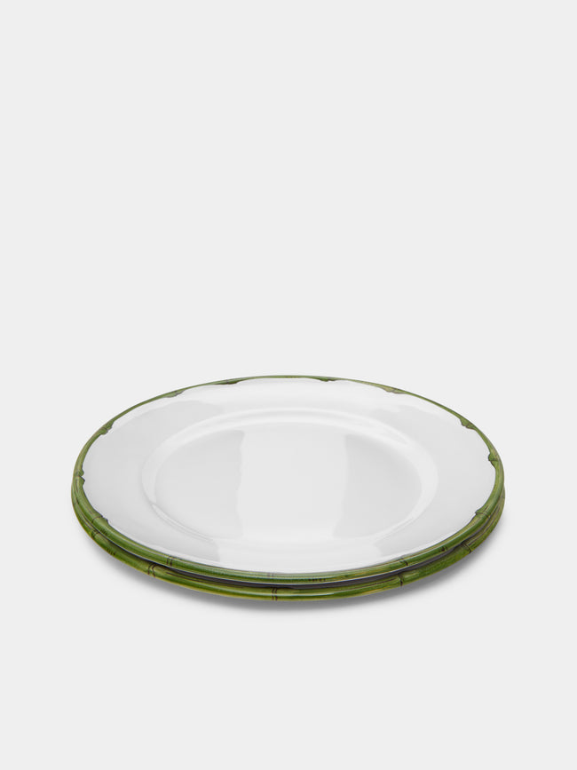 Z.d.G - Ramatuelle Bamboo Hand-Painted Ceramic Dinner Plates (Set of 2) - Green - ABASK