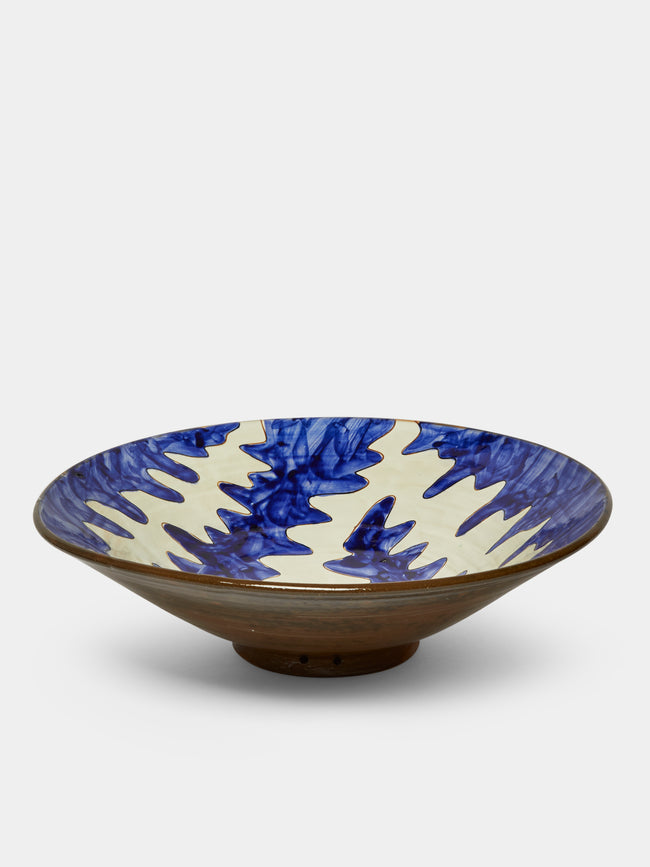 Malaika - Stencil Hand-Painted Ceramic Serving Bowl - Blue - ABASK - 