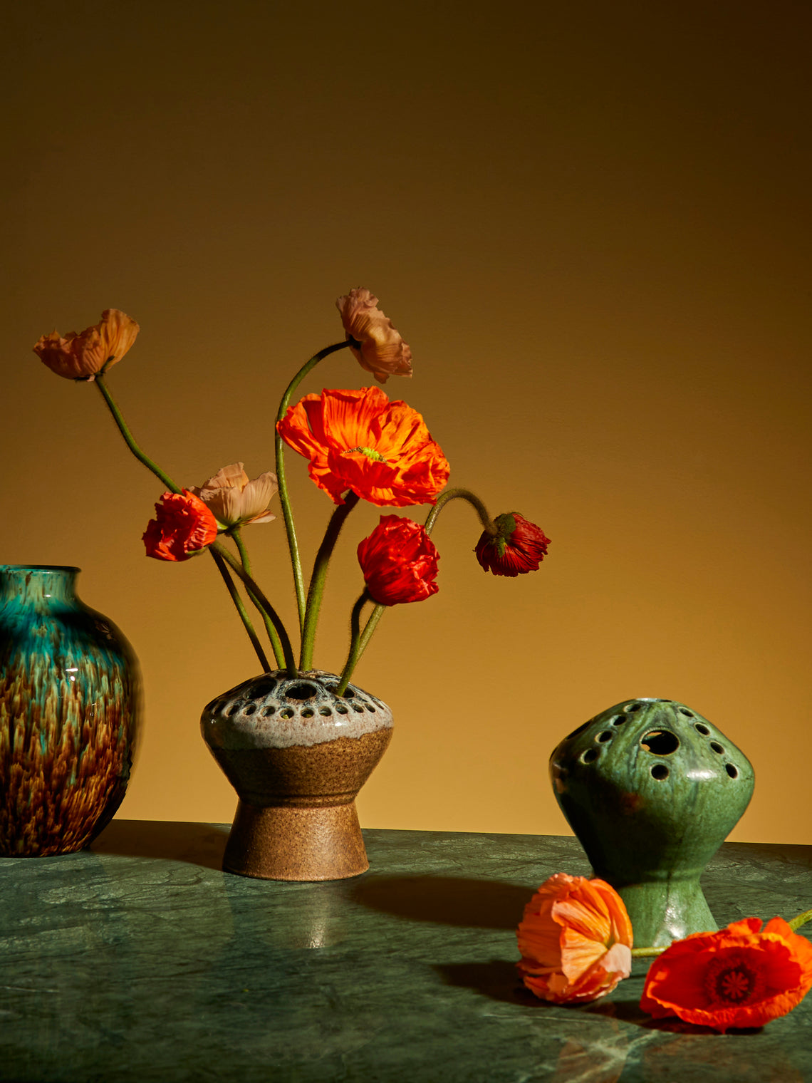 Antique and Vintage - 1970s Accolay Flower Frog Vase - Brown - ABASK