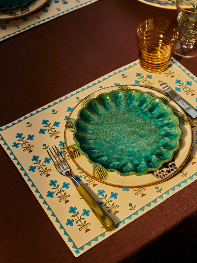 Malaika - Ottoman Vase Printed Cotton Placemat (Set of 4) - Blue - ABASK
