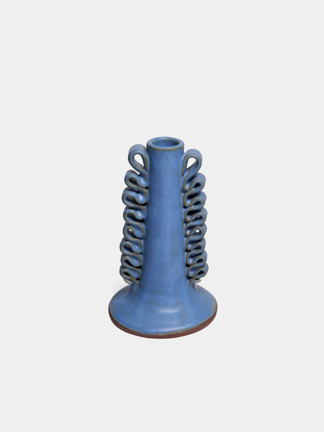 Perla Valtierra - Ribete Hand-Glazed Ceramic Small Candle Holder - Blue - ABASK - 