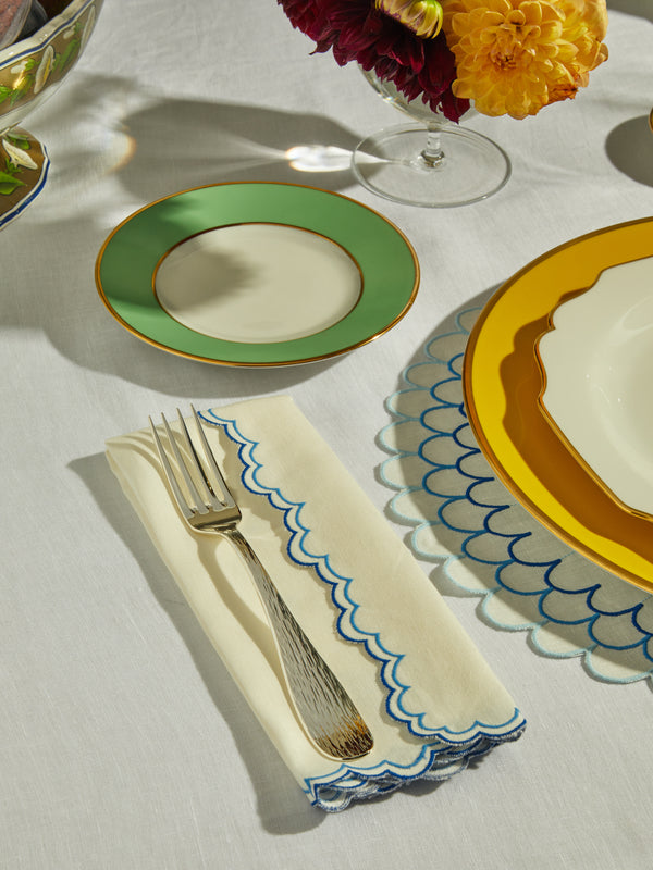 Los Encajeros - Escamas Embroidered Linen Napkins (Set of 4) -  - ABASK