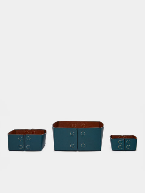 Métier - Leather Reversible Collapsible Boxes (Set of 3) - Brown - ABASK - 