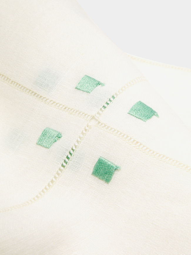 Malaika - Art Deco Embroidered Linen Tablecloth - Green - ABASK