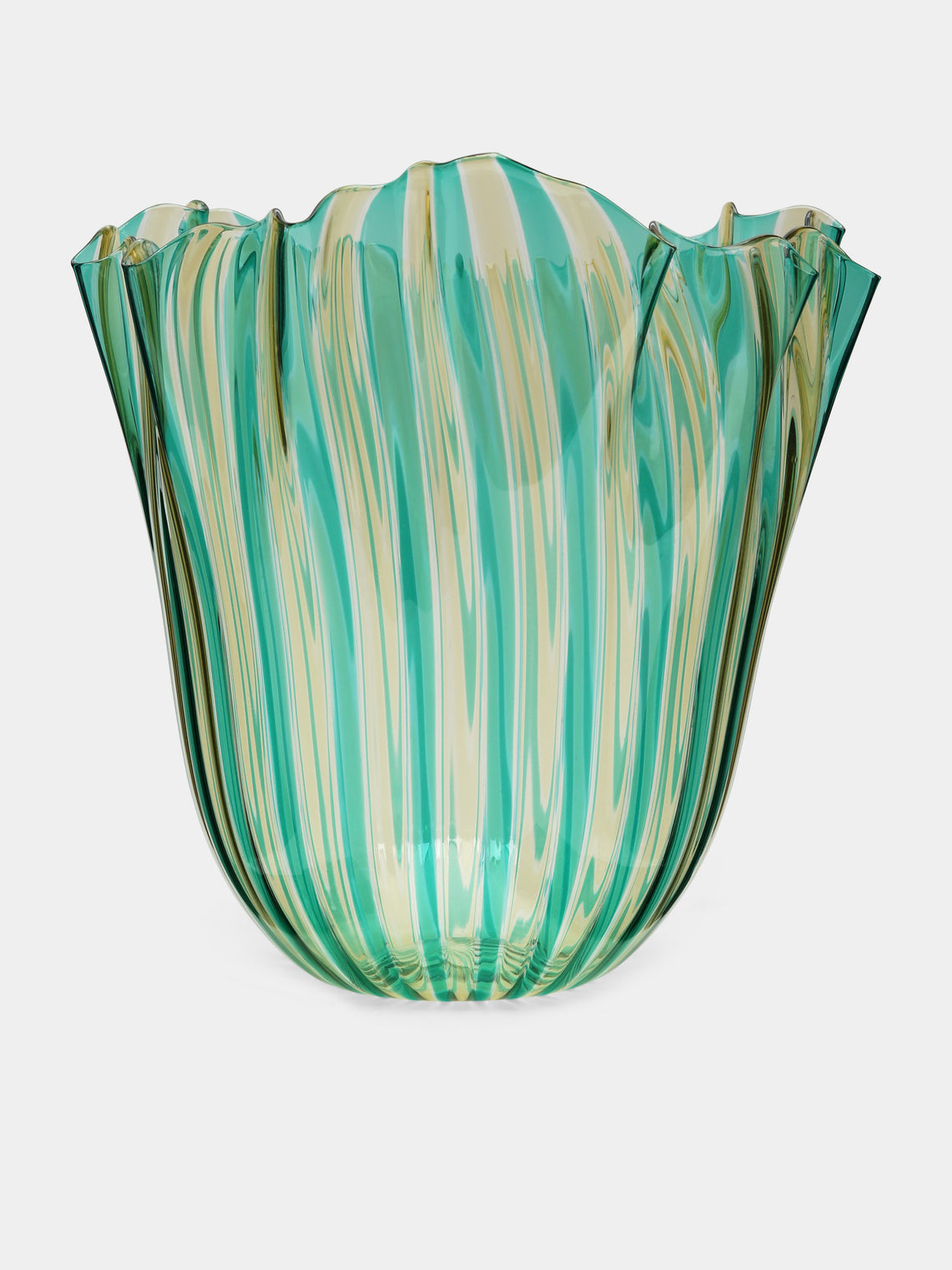 Venini - Fazzoletto a Canne Large Murano Glass Vase - Green - ABASK - 