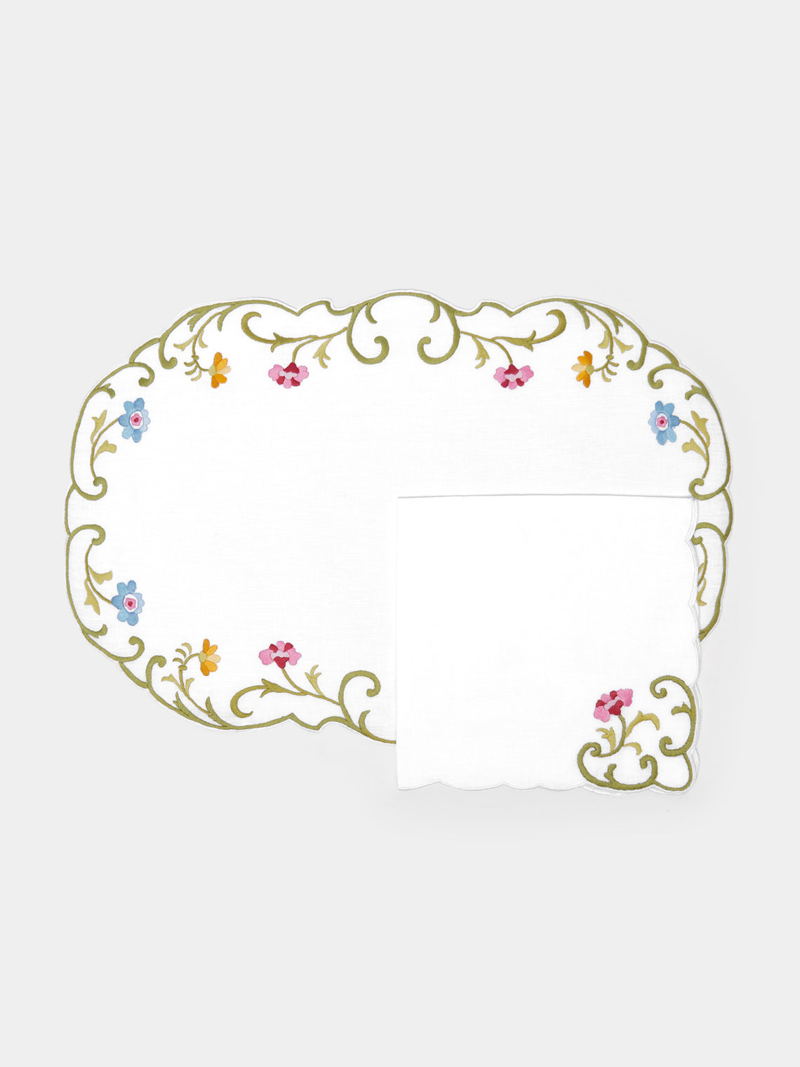 Taf Firenze - Rose Placemats and Napkins (Set of 6) - White - ABASK - 