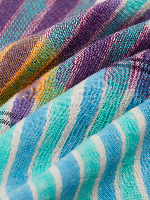 Gregory Parkinson - Midnight Aqua Stripe Block-Printed Cotton Rectangular Tablecloth -  - ABASK