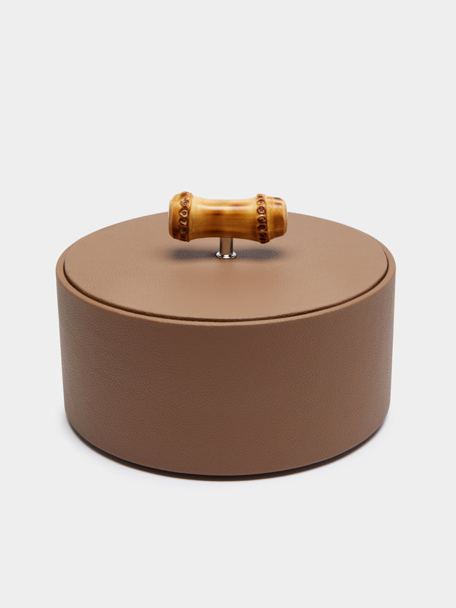 Lorenzi Milano - Bamboo and Leather Tidy Cylinder - Tan - ABASK - 