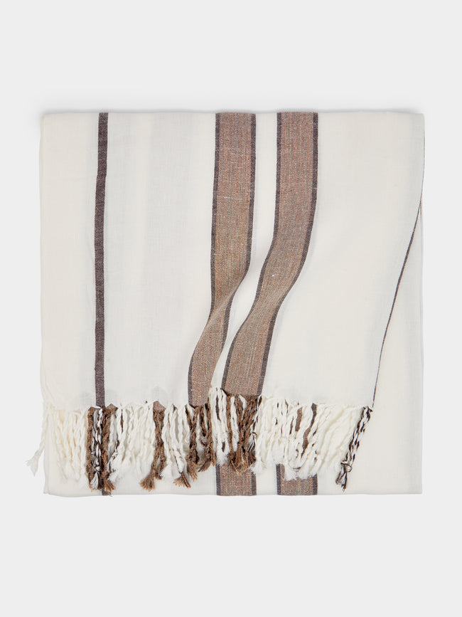 Brunello Cucinelli - Stripe Linen Blanket - White - ABASK - 