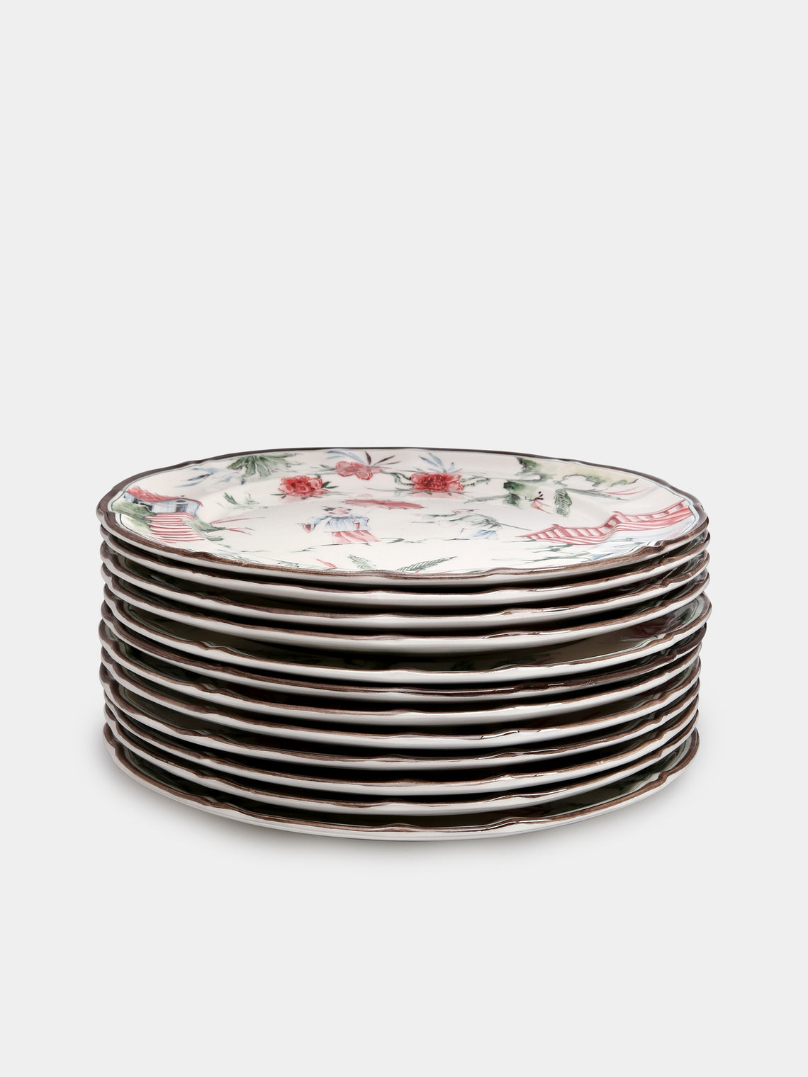 Laboratorio Paravicini - Chinoiserie Ceramic Dinner Plates (Set of 12) - Green - ABASK