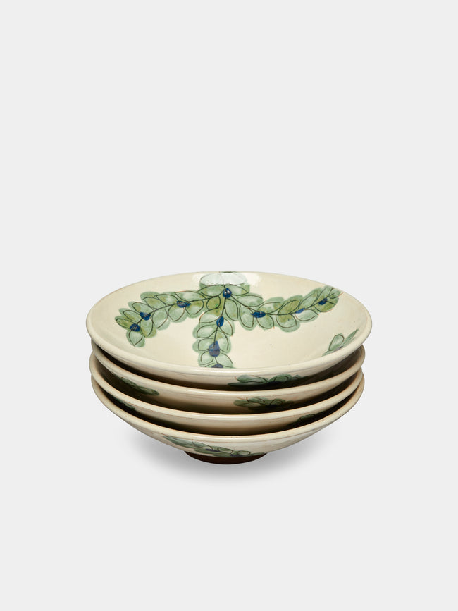 Malaika - Leaves Hand-Painted Bowl (Set of 4) - Blue - ABASK