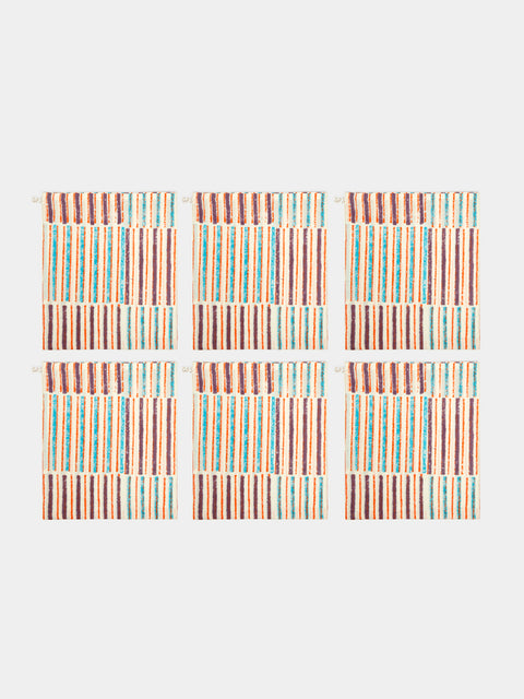 Gregory Parkinson - Sunset Stripe Block-Printed Cotton Napkins (Set of 6) - Multiple - ABASK