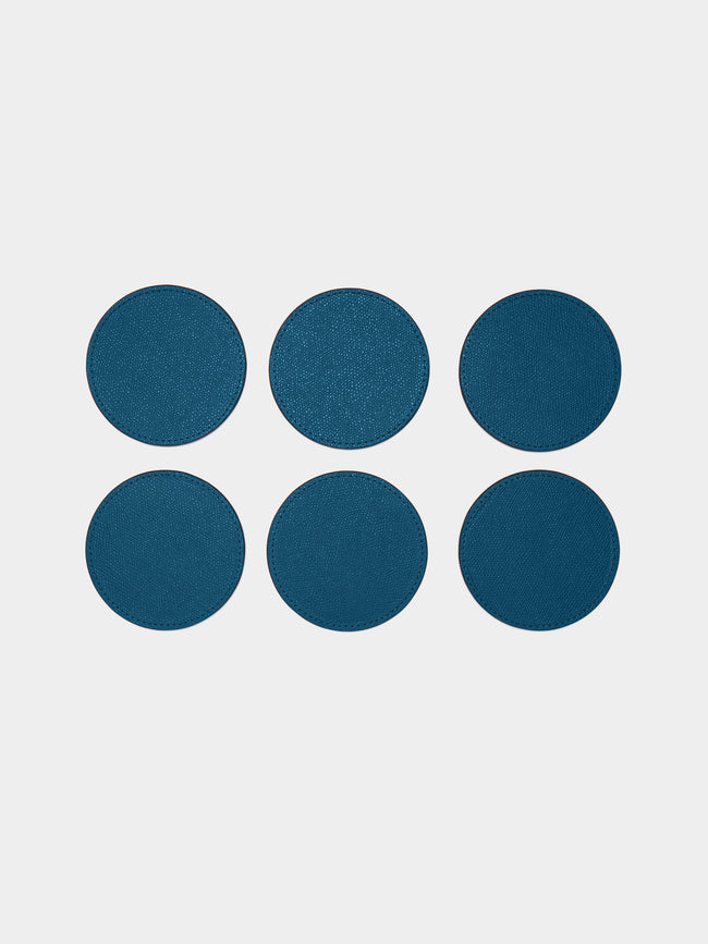 Giobagnara - David Leather Coaster (Set of 6) - Blue - ABASK