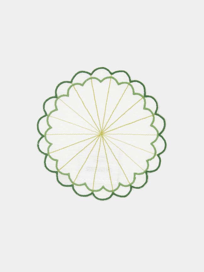 Los Encajeros - Escamas Embroidered Linen Coasters (Set of 6) - Green - ABASK - 