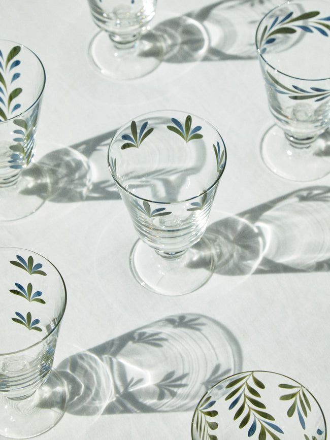 Los Vasos de Agua Clara - Hand-Painted Jalisco Stemmed Glass (Set of 6) - Green - ABASK