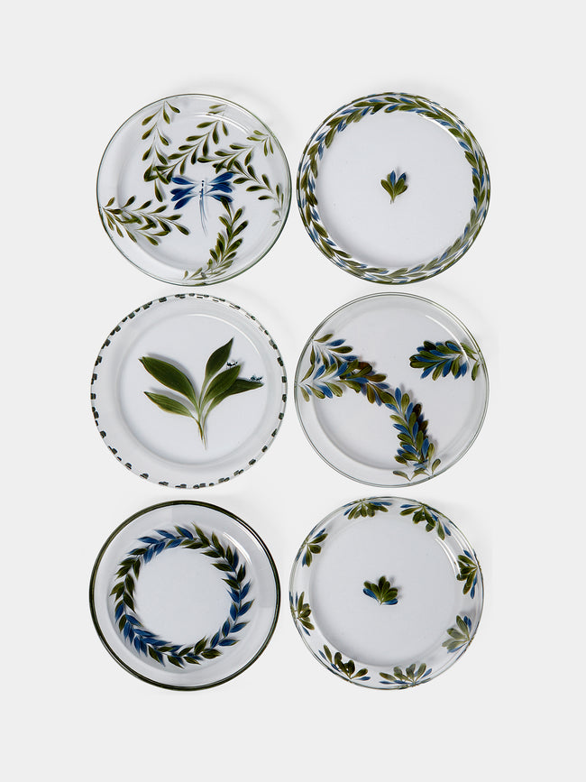Los Vasos de Agua Clara - Hand-Painted Mixed Bread Plates (Set of 6) - Green - ABASK