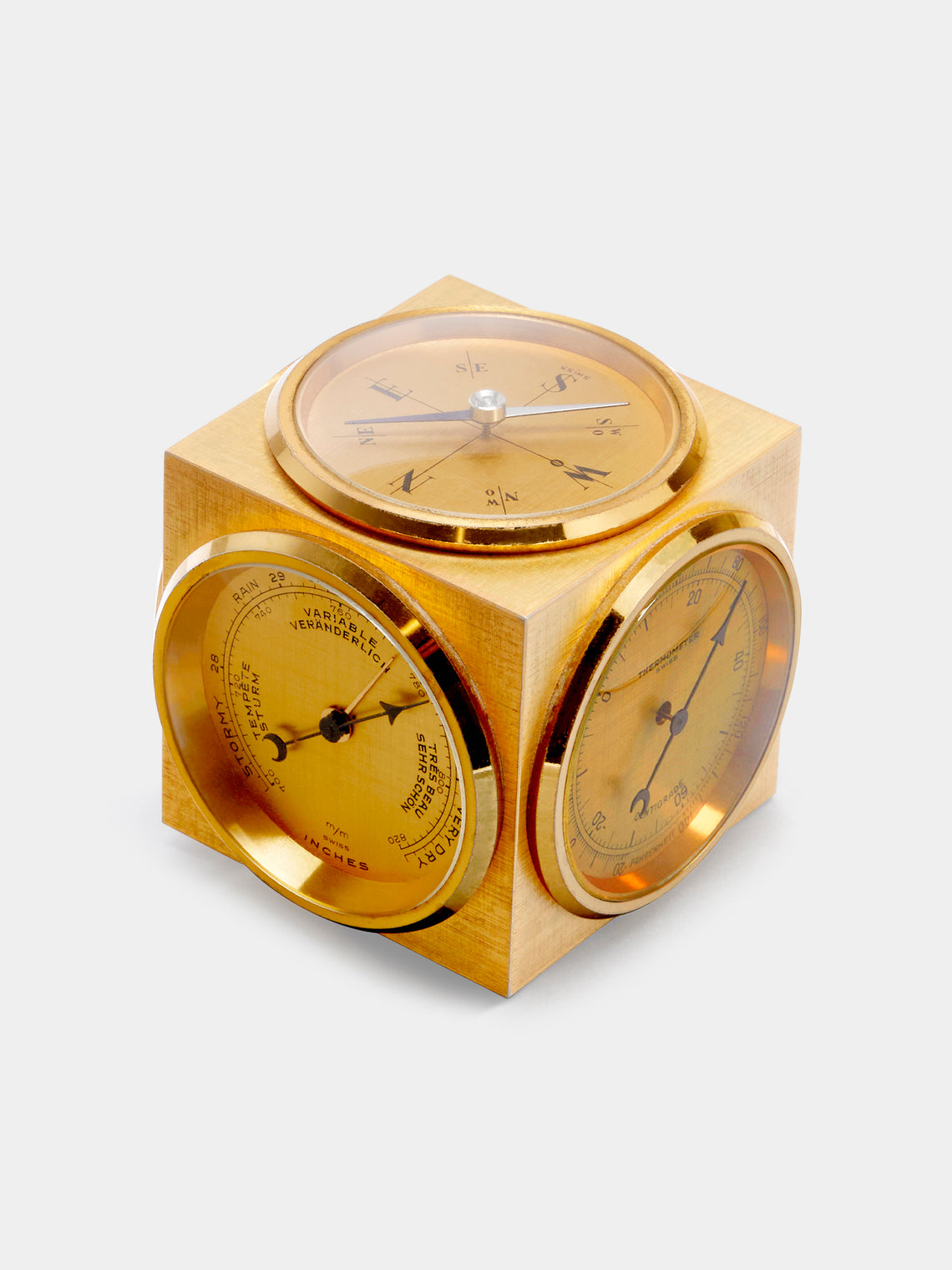 Antique and Vintage - 1960s Guilded Gold Leaf Brass Weather Station - Gold - ABASK