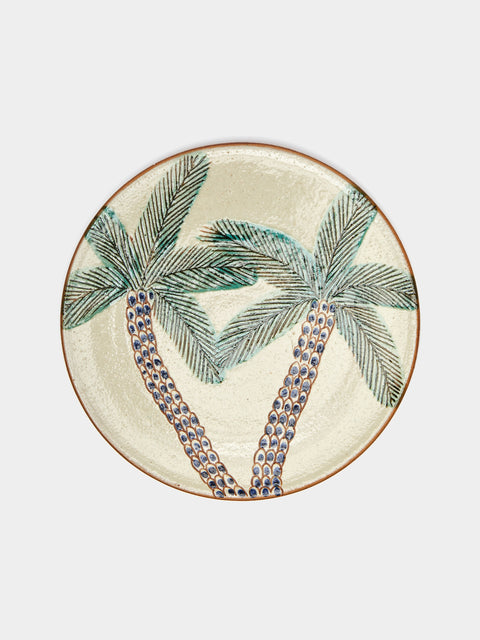 Malaika - Palm Hand-Painted Ceramic Dinner Plates (Set of 4) - Green - ABASK - 