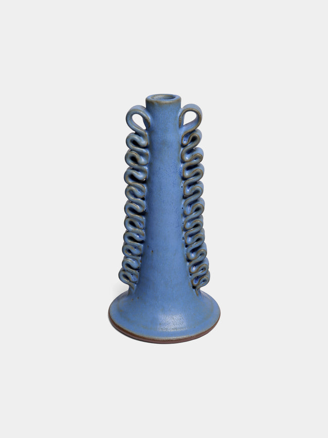 Perla Valtierra - Ribete Hand-Glazed Ceramic Medium Candle Holder - Blue - ABASK - 