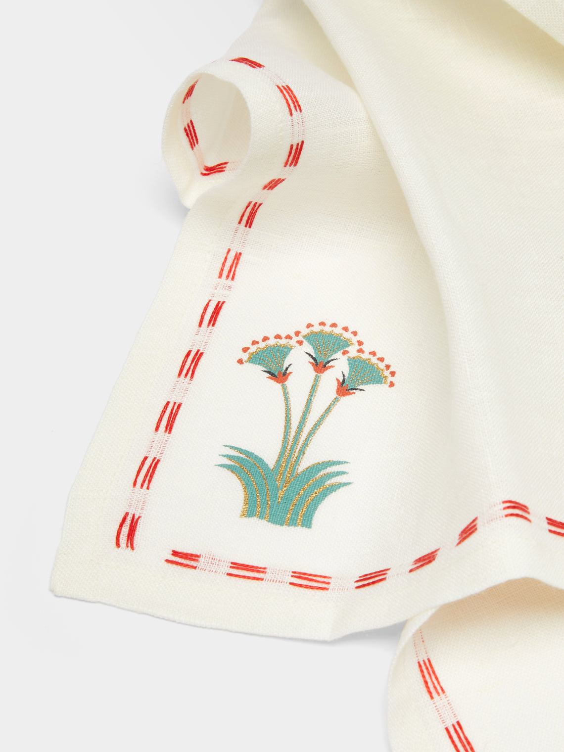 Malaika - Sacred Nile Hand-Embroidered Linen Napkins (Set of 4) - Red - ABASK