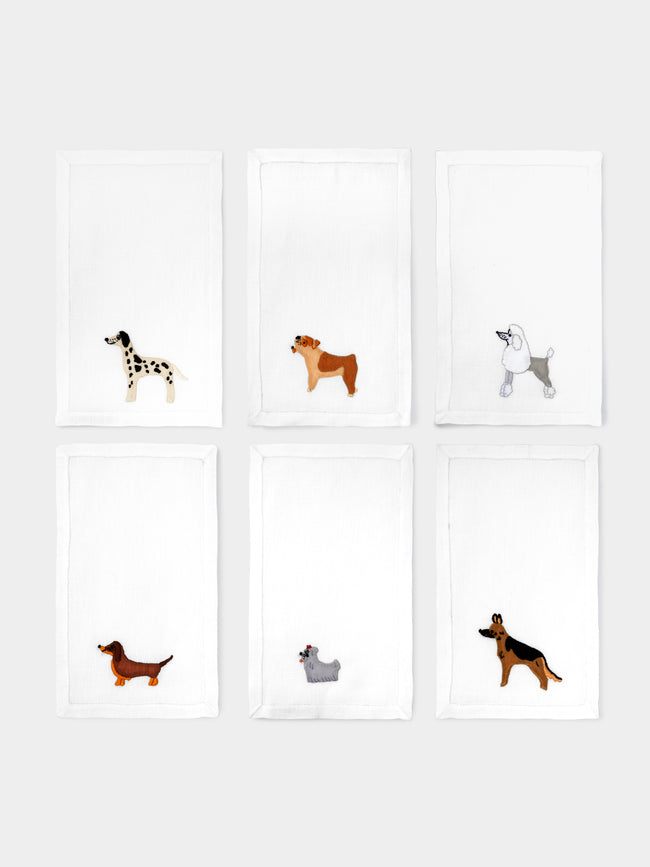 Taf Firenze - Dogs Hand-Embroidered Linen Cocktail Napkins (Set of 6) -  - ABASK