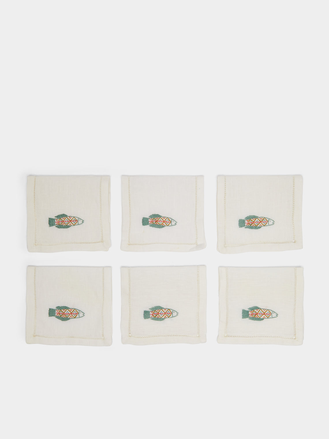 Anut - Tilipa Hand-Embroidered Linen Cocktail Napkins (Set of 6) -  - ABASK