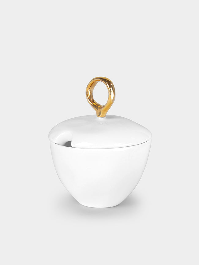 Feldspar - Hand-Painted 24ct Gold and Bone China Sugar Bowl - White - ABASK - 
