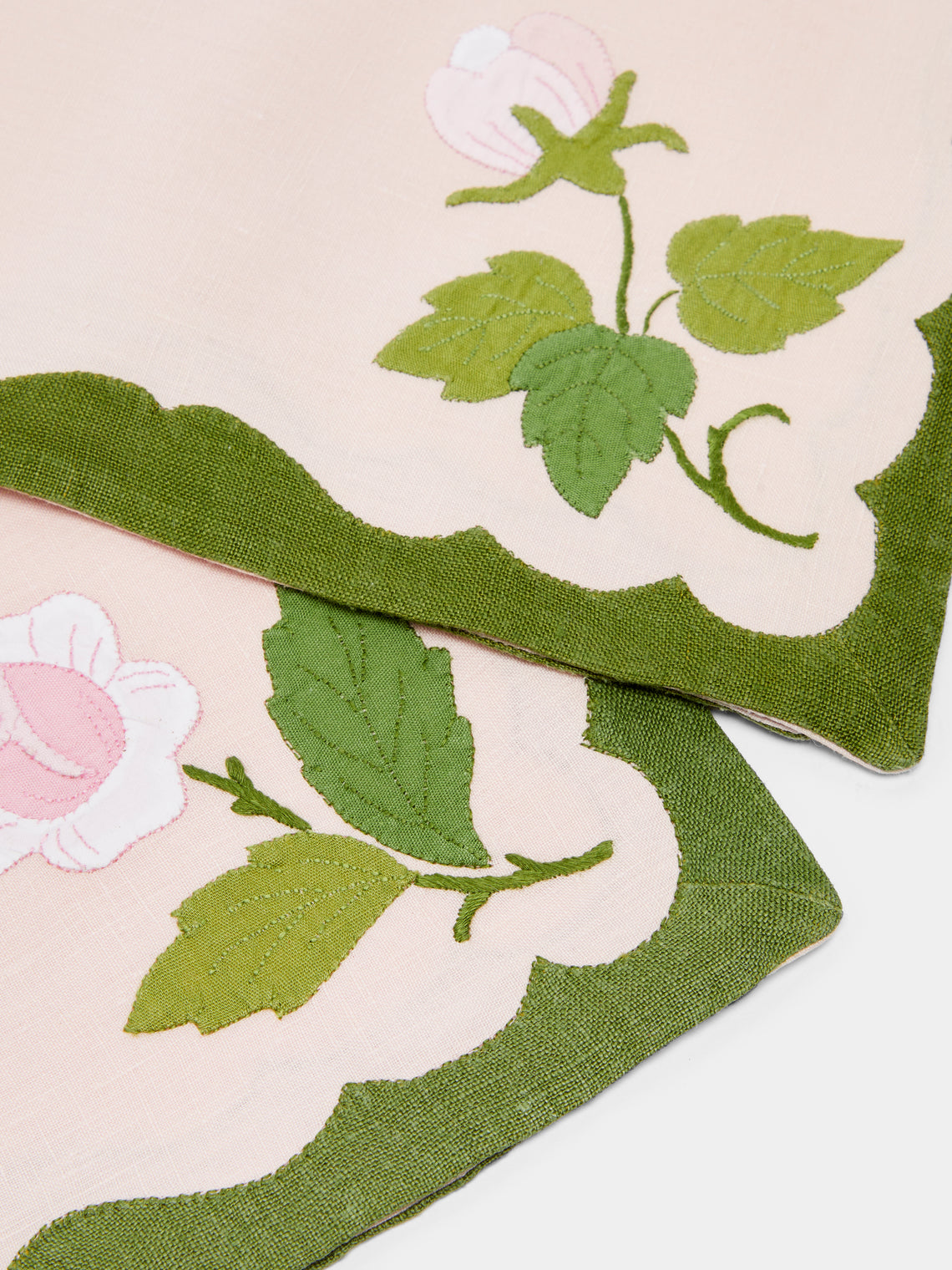 Taf Firenze - Rose Hand-Embroidered Linen Tablecloth and Napkins (Set of 6) -  - ABASK
