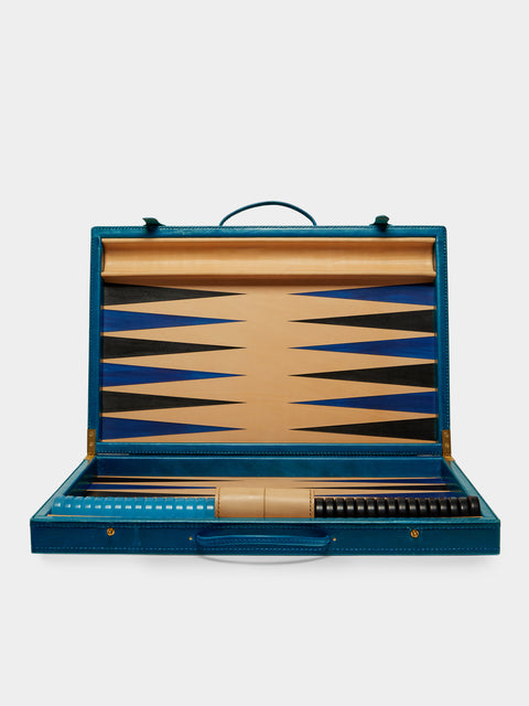 Nick Plant - Wood and Leather Backgammon Set - Blue - ABASK - 
