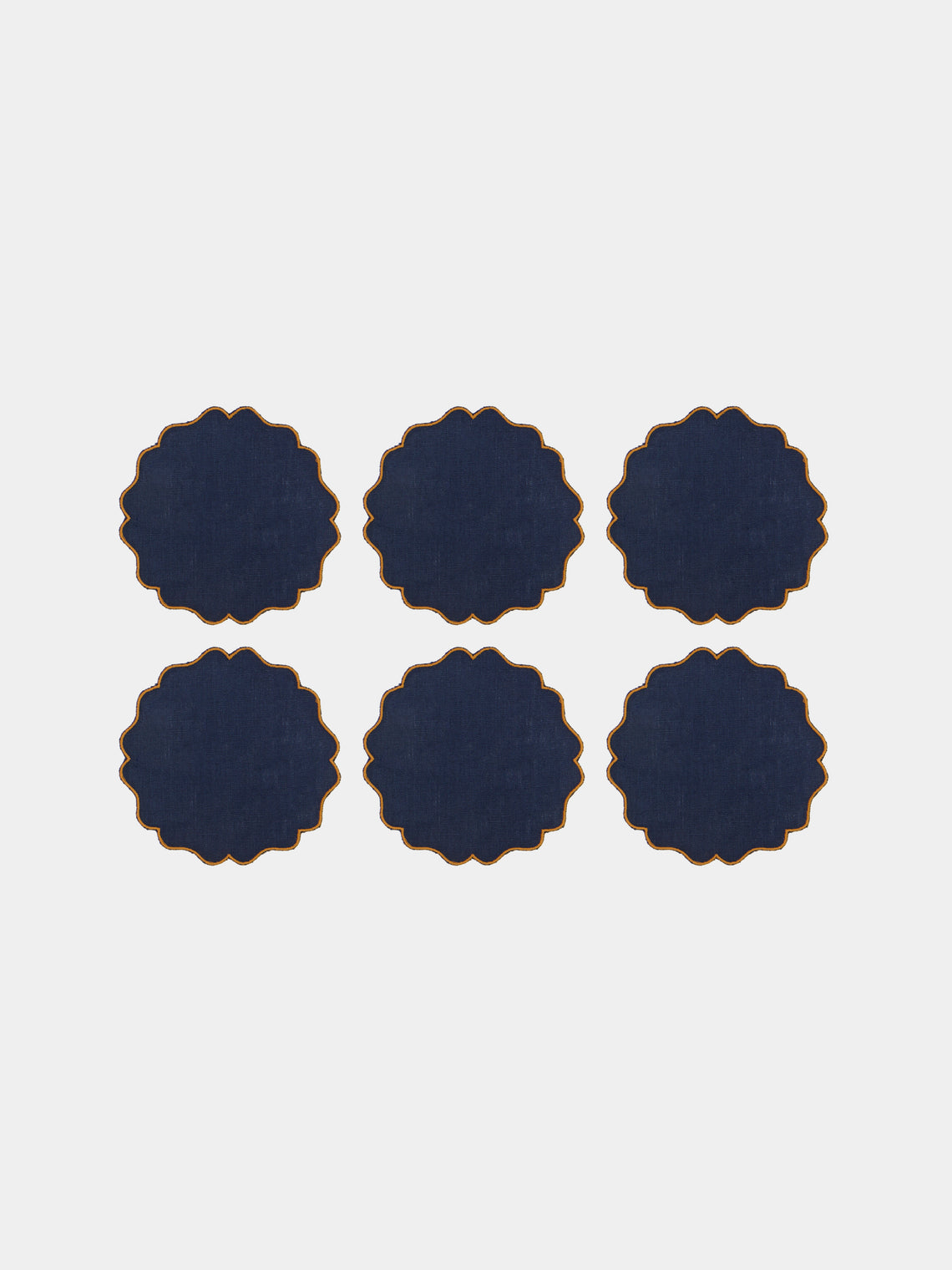 Los Encajeros - Valver Embroidered Linen Coasters (Set of 6) - Blue - ABASK