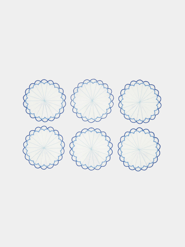 Los Encajeros - Escamas Scalloped Linen Coaster (Set of 6) - Blue - ABASK